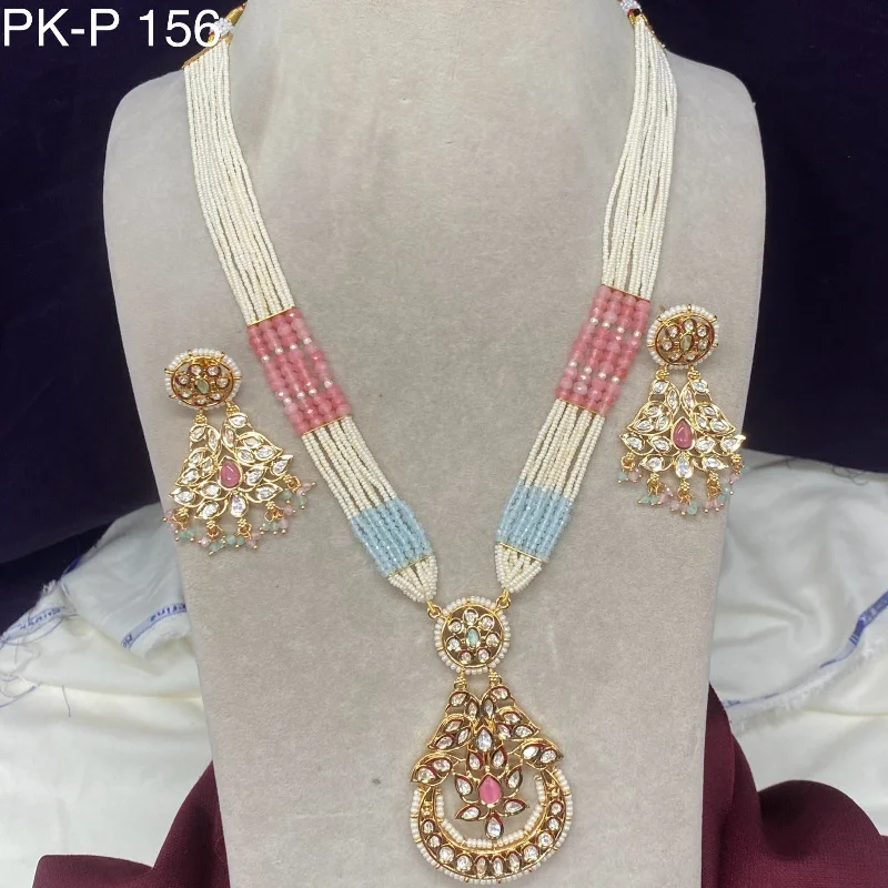 Women’s birthstone necklaces-Amoliya Jewels Polki Kundan Pearl Long Necklace Set