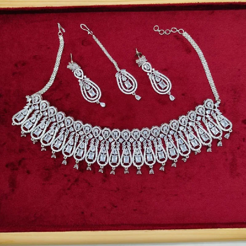 Women’s vintage gold necklaces-Pooja Bangles Silver Plated AD Necklace Set