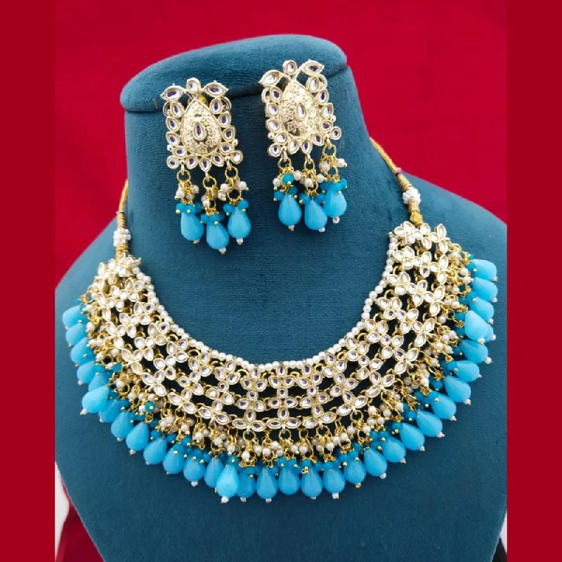 Women’s flower pendant necklaces-Manisha Jewellery Gold Plated Kundan Stone Beads Necklace Set