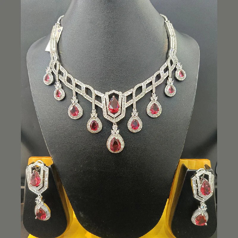 Women’s trendy necklaces-Jain Jewellers Silver Plated AD Necklace Set