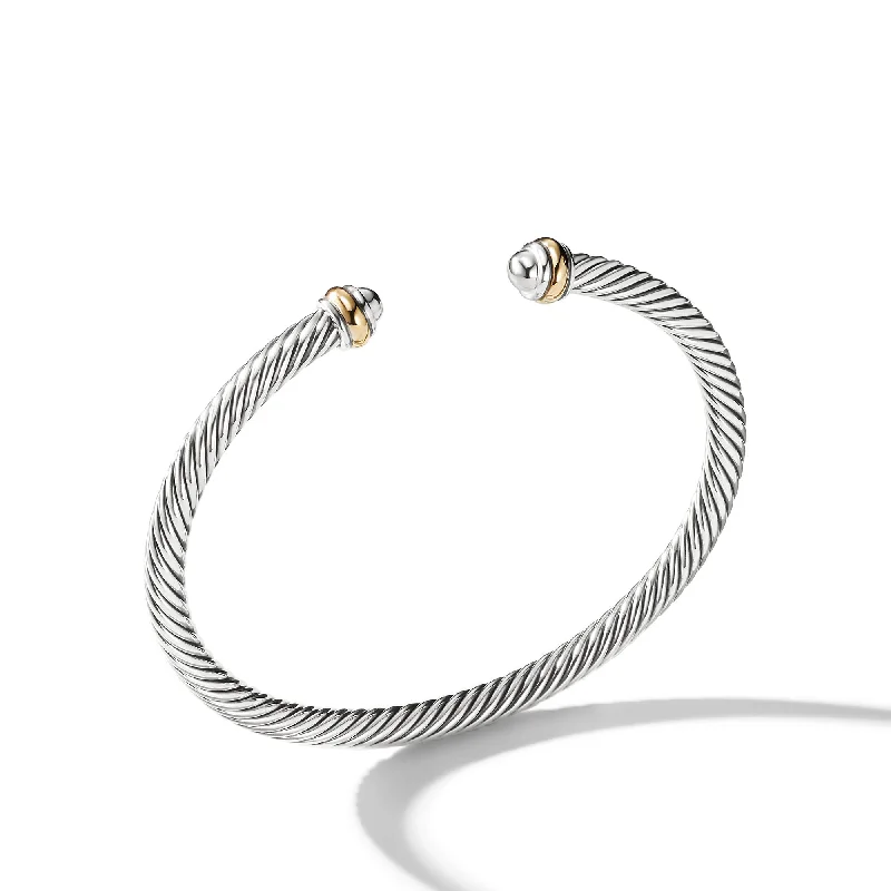 Women’s crystal bracelet-Classic Cable Bracelet in Sterling Silver with 18K Yellow Gold\, 4mm