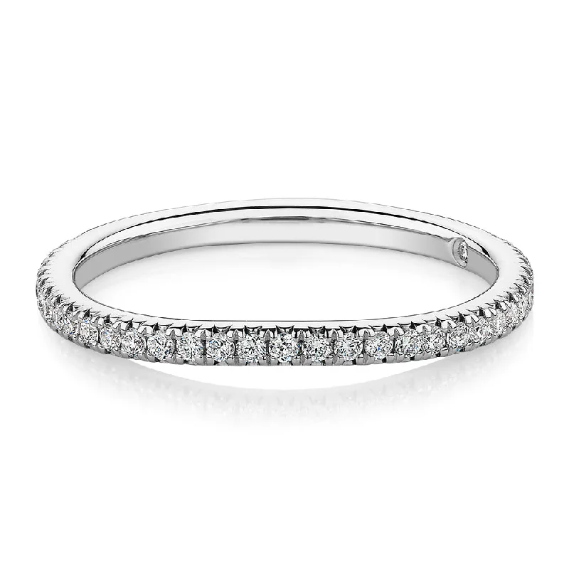 Women’s personalized rings-Signature Simulant Diamond 0.23 carat* TW round brilliant curved wedding or eternity band in 14 carat white gold