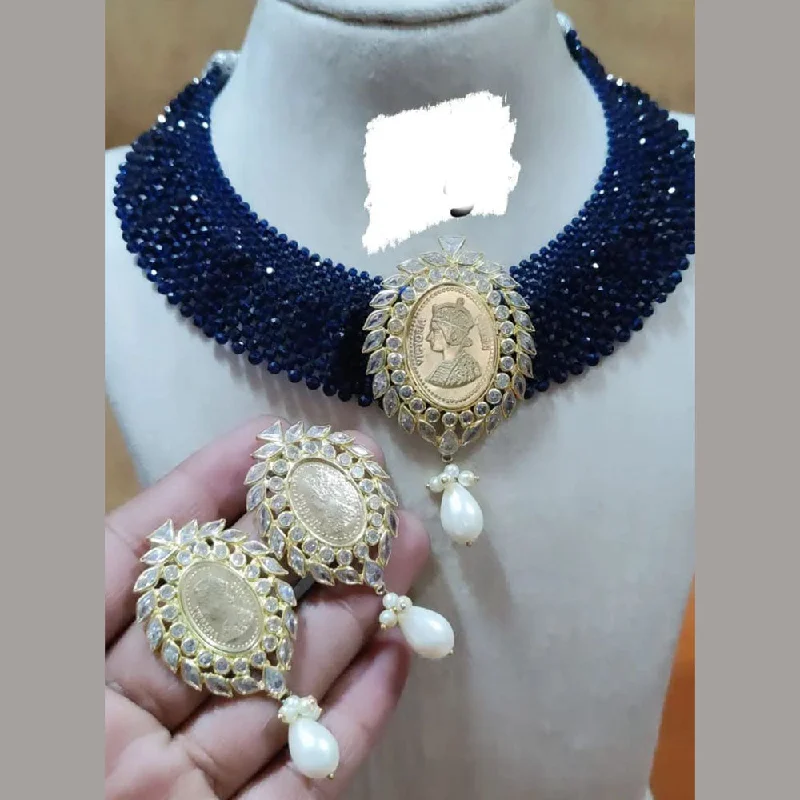 Women’s luxury necklaces-FS Collection Gold Plated Reverse AD And Pearl Choker Necklace Set