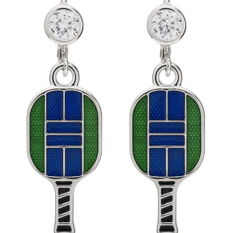 Women’s affordable earrings-Enamel Pickle ball Paddle Lever Back Earrings