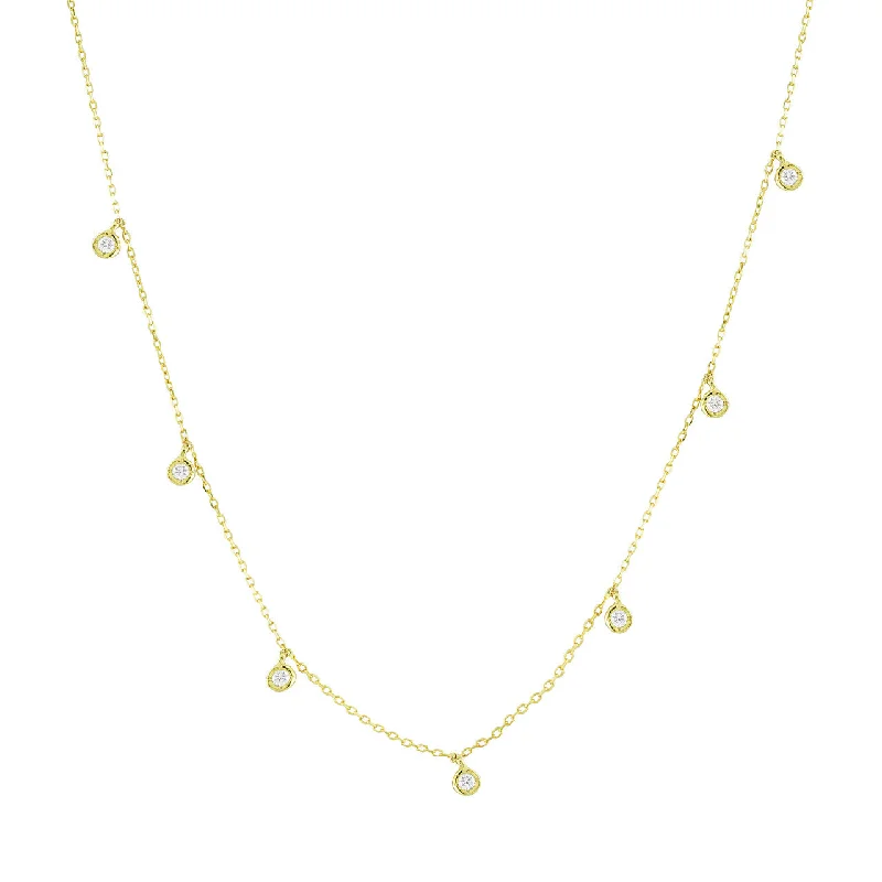 Women’s minimalistic necklaces-14k Yellow Gold 7 Diamond 0.15ct Station Necklace