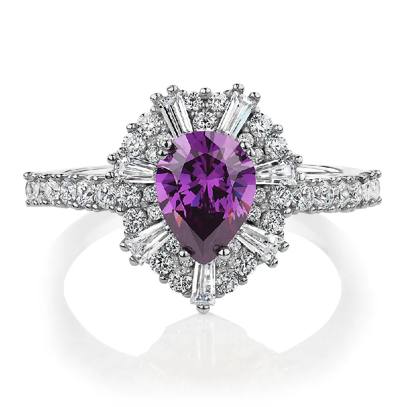 Women’s platinum rings-Dress ring with amethyst simulant and 0.86 carats* of diamond simulants in sterling silver