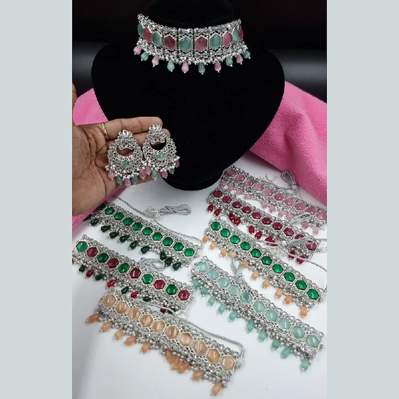 Women’s emerald necklaces-JCM Silver Plated Crystal Stone Choker Necklace Set