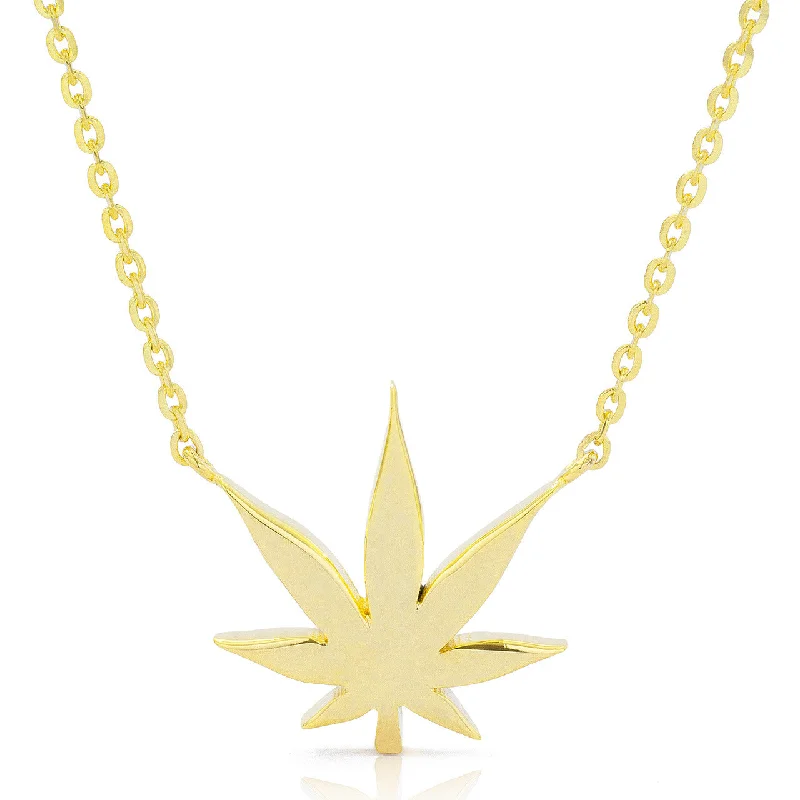 Women’s gemstone charm necklaces-14k Gold Pot Leaf Necklace