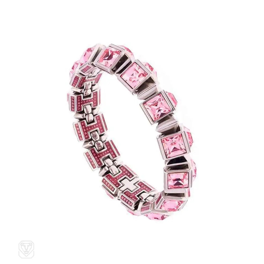 Women’s designer bangle-Swarovski pink square cut crystal bracelet