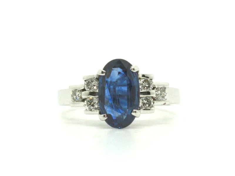 Women’s antique-inspired rings-Blue Sapphire & Diamond Channel Ring Ad No. 0479