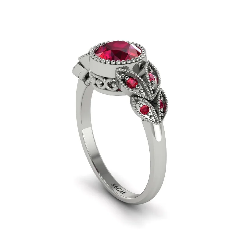 Women’s handmade engagement ring-Art Deco Ruby Leaves Engagement Rings - Thalia No. 57