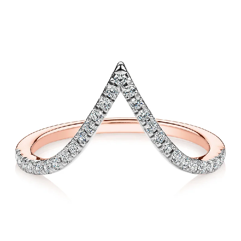 Women’s delicate rings-Round Brilliant curved wedding or eternity band in 10 carat rose gold