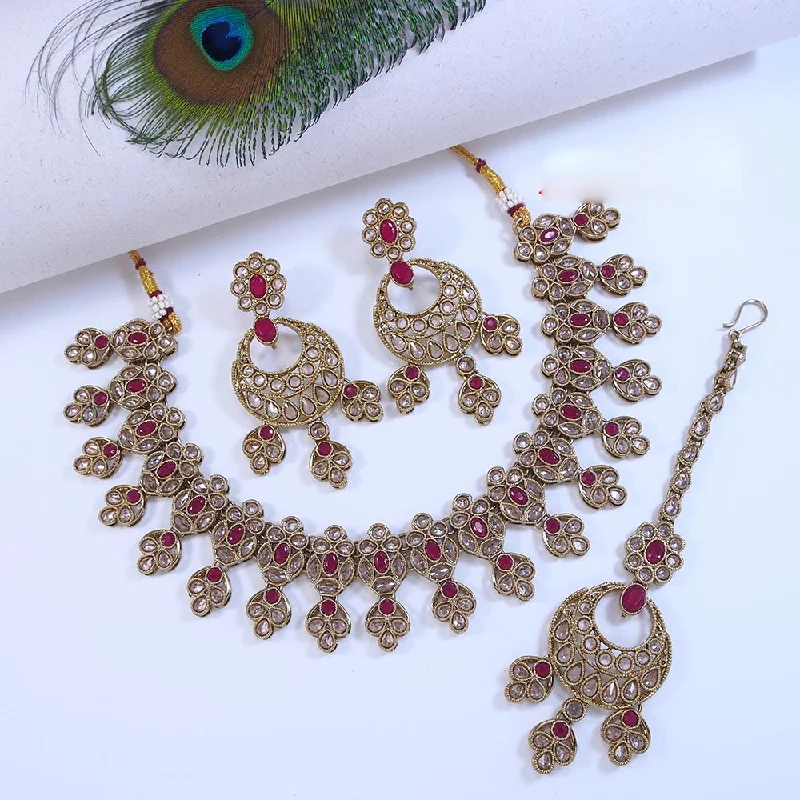 Women’s statement gold necklaces-Mangalmani Jewels Gold Plated Crystal Stone And Beads Necklace Set