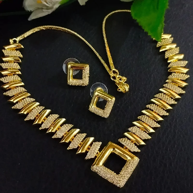 Women’s sapphire necklaces-FS Collection Gold Plated AD Stone Necklace Set