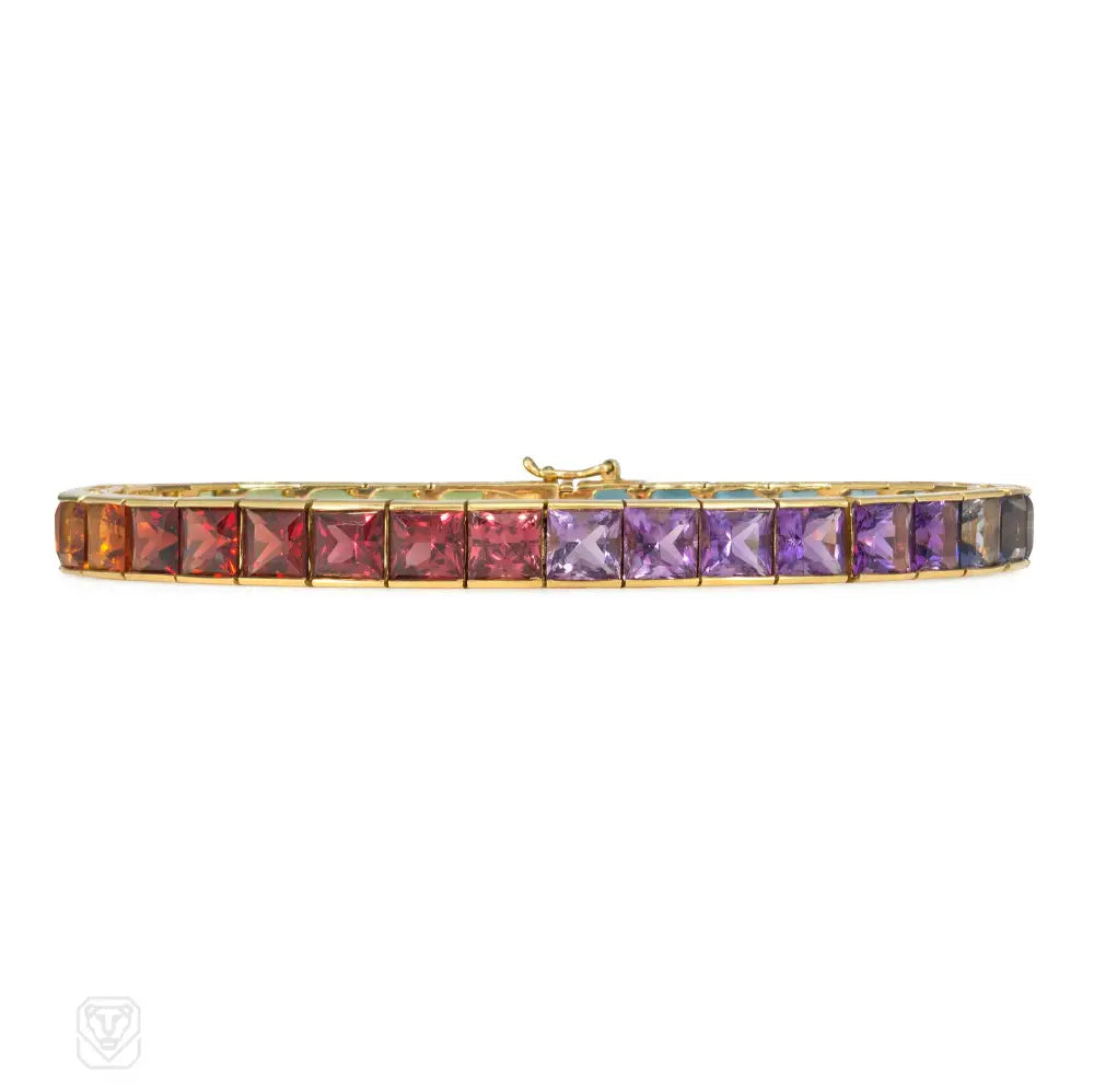 Women’s gemstone bracelet-Ombré rainbow multi-gem line bracelet