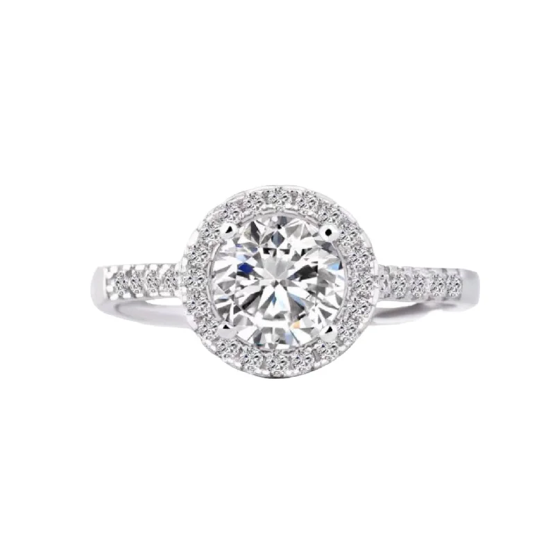 Women’s princess cut diamond engagement ring-Round Brilliant Halo Diamond Engagement Ring | S925 | Moissanite