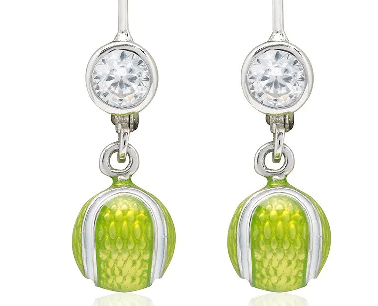 Women’s silver earrings-Enamel Tennis Ball Earrings