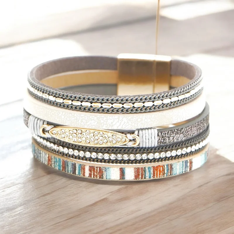 Women’s bangle set-TRIBE - Leather Accent Bracelet