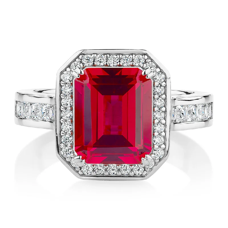 Women’s rainbow rings-Dress ring with ruby simulant and 0.78 carats* of diamond simulants in sterling silver