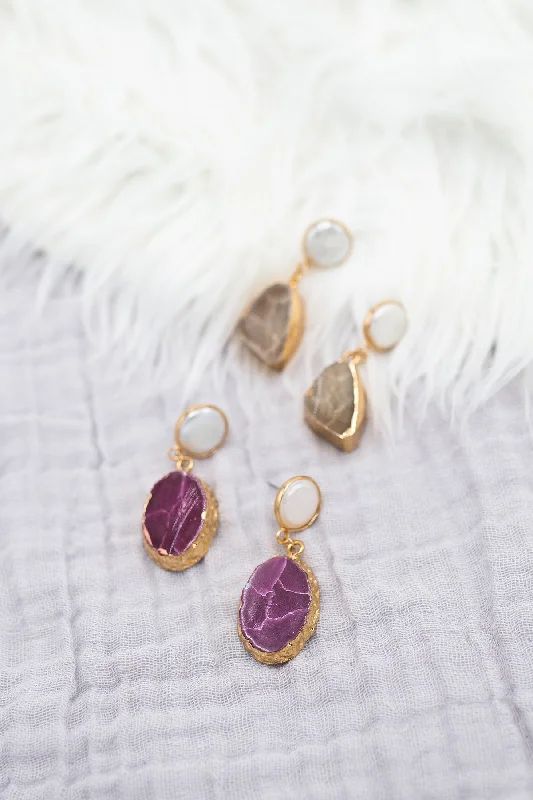 Women’s luxury earrings-Geode and Pearl Post Earrings