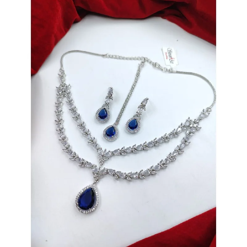 Women’s delicate necklaces-Akruti Collection Silver Plated American Diamond Necklace Set