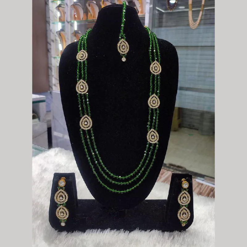 Women’s custom gemstone necklaces-Lucentarts Jewellery Gold Plated Austrian Stone And Beads Long Necklace Set