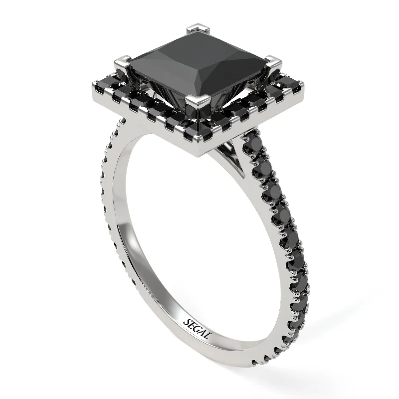 Women’s platinum diamond engagement ring-Princess-Cut Floating Halo Black Diamond Engagement Ring - Candice No. 39