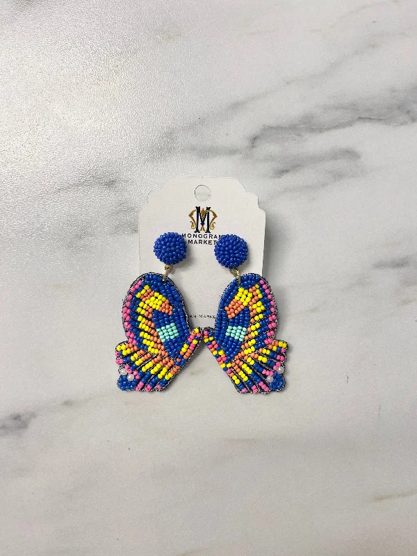 Women’s art-deco stud earrings-Beaded Earrings, Butterfly Wings