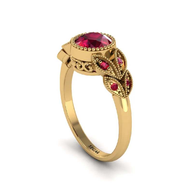 Women’s beautiful engagement ring-Art Deco Ruby Leaves Engagement Rings - Thalia No. 55