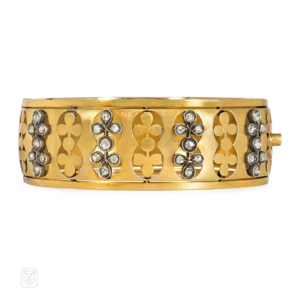 Women’s silver cuff bracelet-Victorian gold and diamond clover cuff bracelet