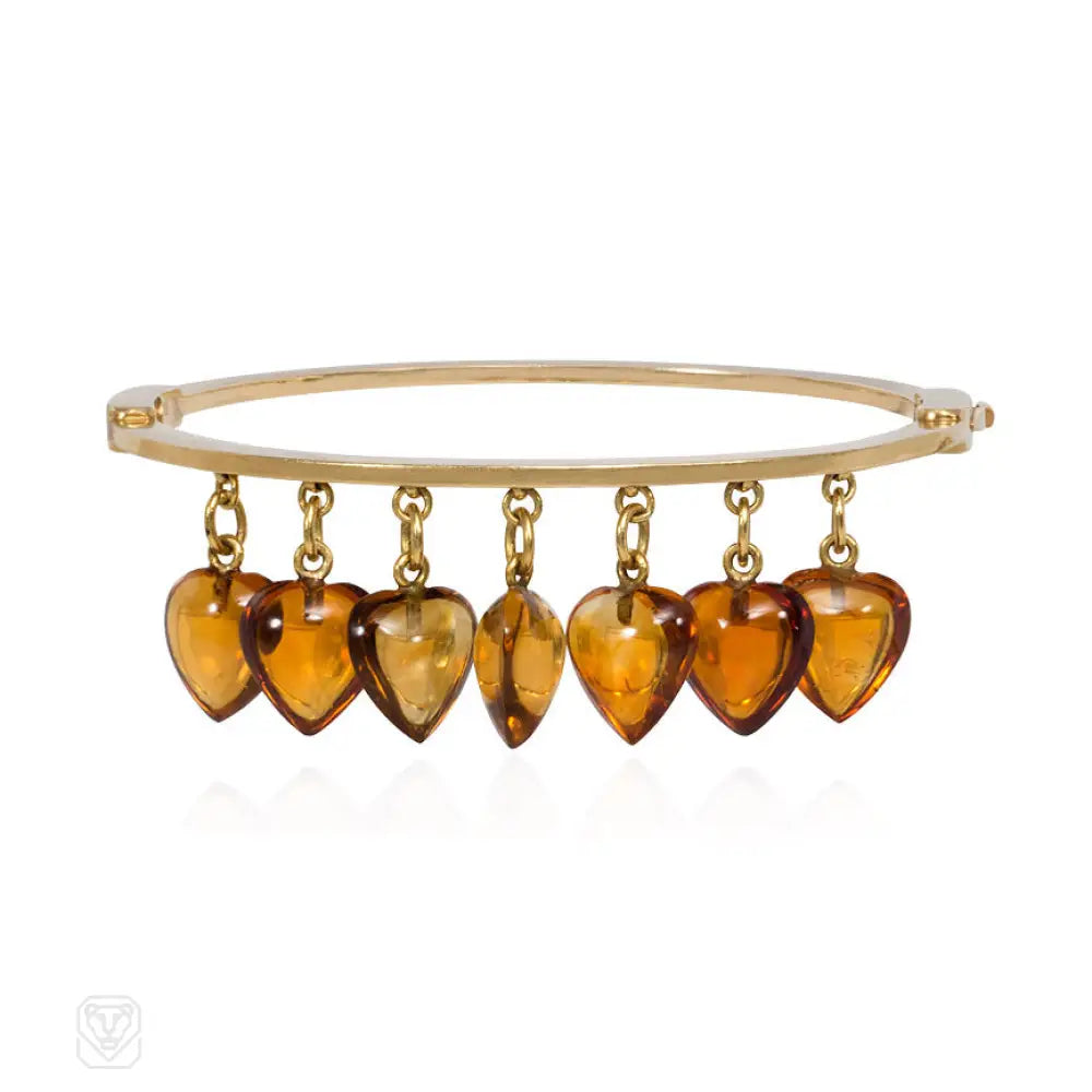 Women’s simple bracelet-Antique Carlo Giuliano gold and carved citrine heart bracelet