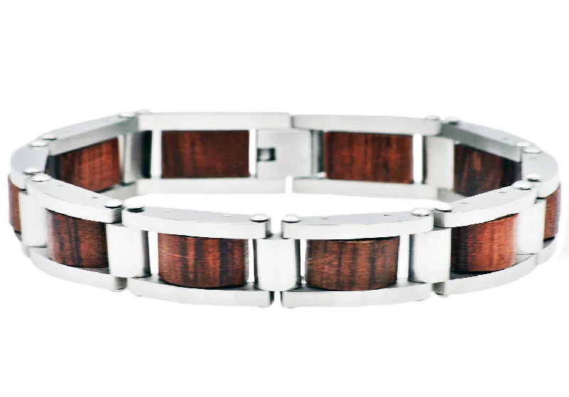 Women’s statement bracelet-Mens Stainless Steel And Wood Bracelet