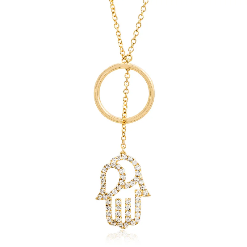 Women’s casual necklaces-18k Yellow Gold 0.64ct Diamond Hamsa Necklace