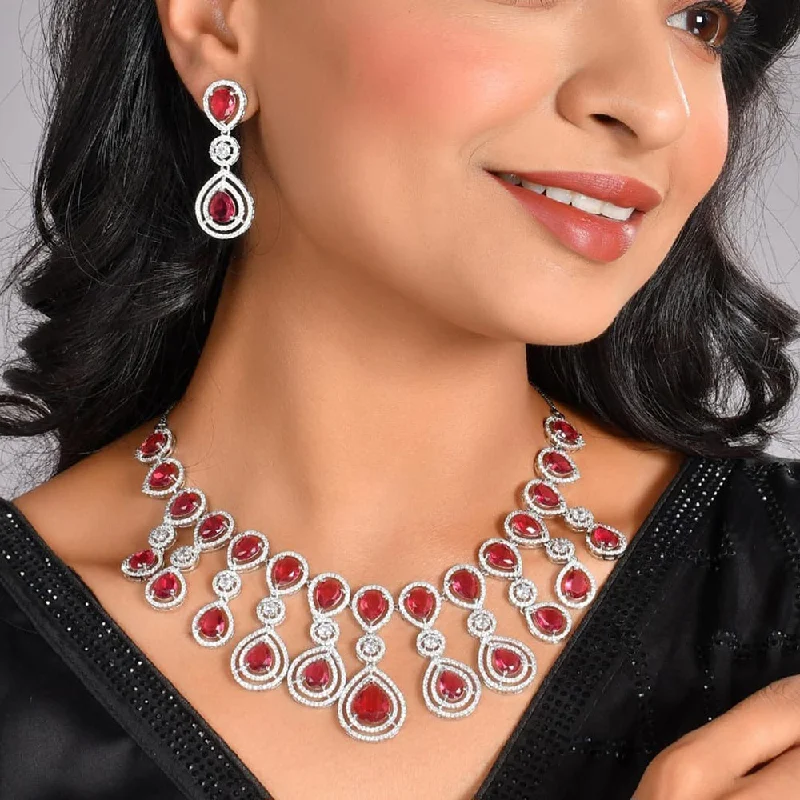 Women’s wedding necklaces-Lucentarts Jewellery Silver Plated AD Necklace Set