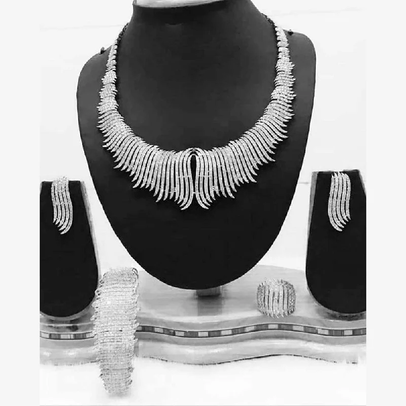 Women’s designer necklaces-Jain Jewellers Silver Plated AD Necklace Set