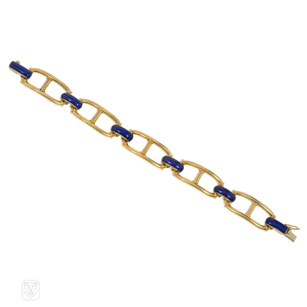 Women’s pearl bangle-1970s Hermès enamel and gold mariner link bracelet