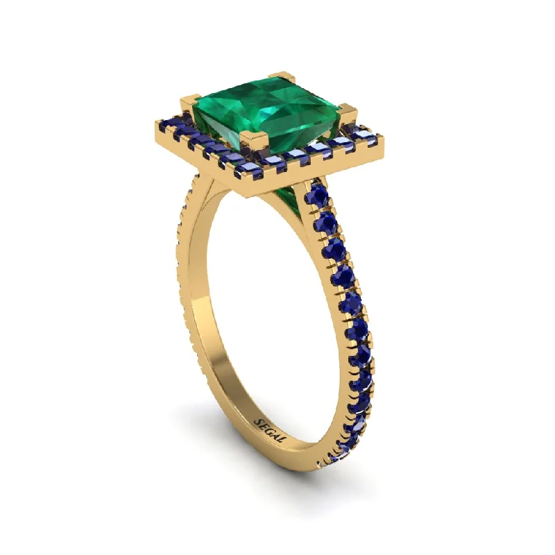 Women’s gemstone engagement ring-Princess-Cut Floating Halo Emerald Engagement Ring - Candice No. 64