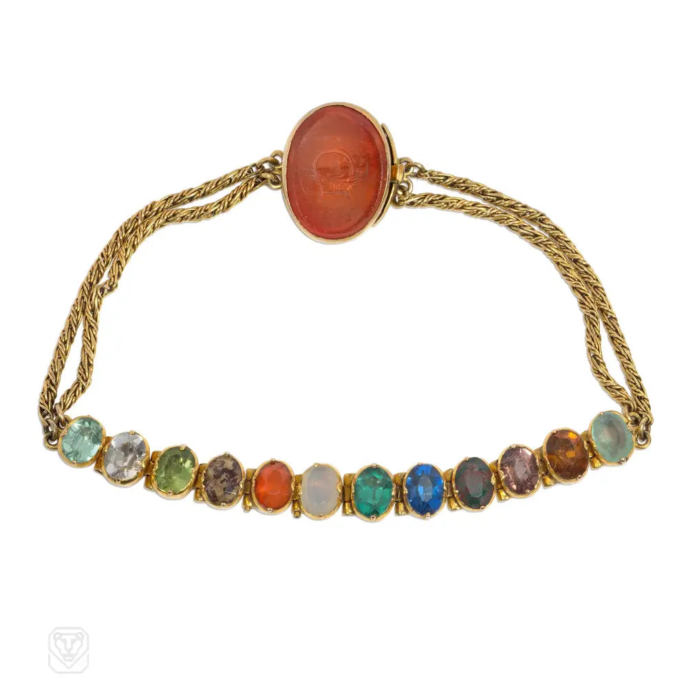 Women’s friendship bracelet-Antique gold and gemstone specimen bracelet