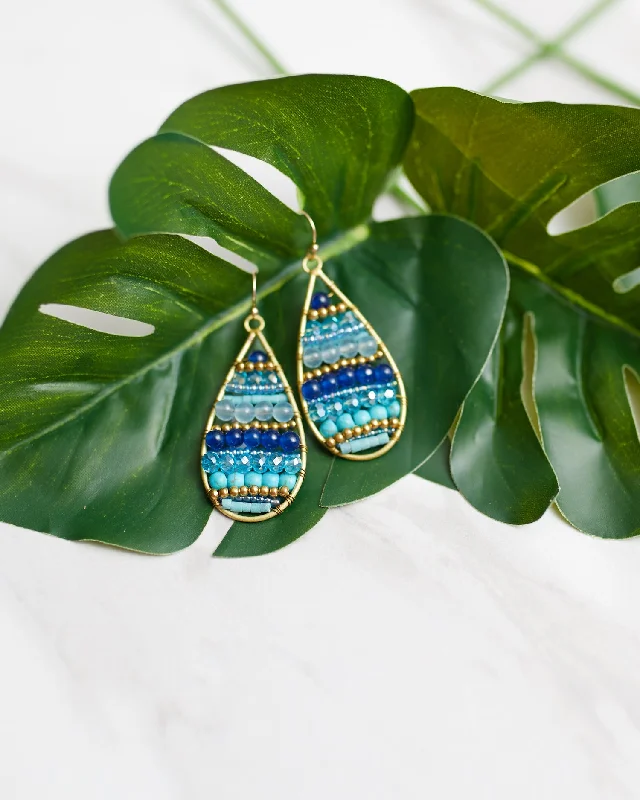 Women’s chic dangle earrings-Blue Beaded Teardrop Earrings