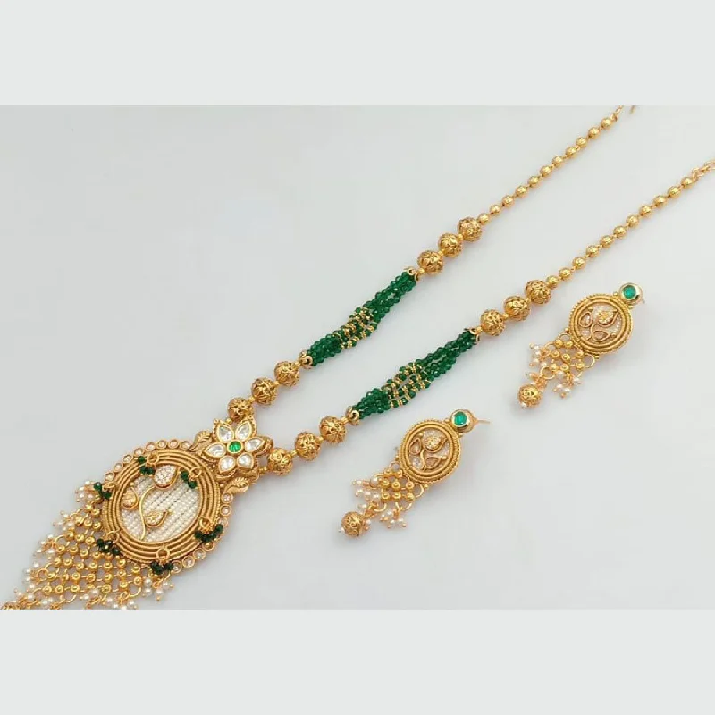 Women’s pearl drop pendants-FS Collection Gold Plated Crystal Stone And Beads Necklace Set