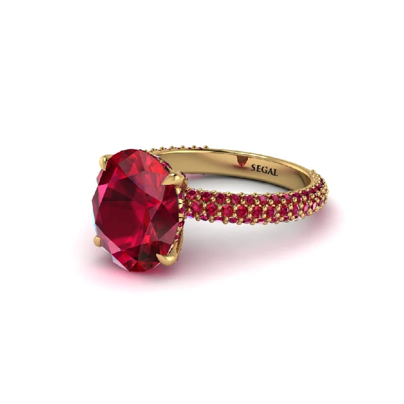 Women’s diamond band engagement ring-Oval Cut Ruby Classic Pave Engagement Ring - Irene No. 55