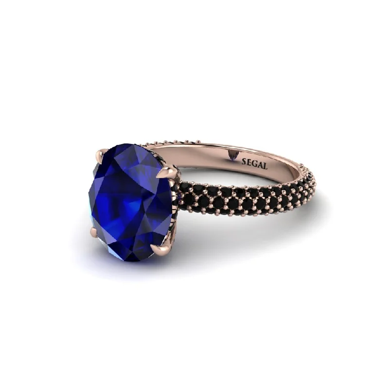 Women’s wedding diamond ring-Oval Cut Sapphire Classic Pave Engagement Ring - Irene No. 44