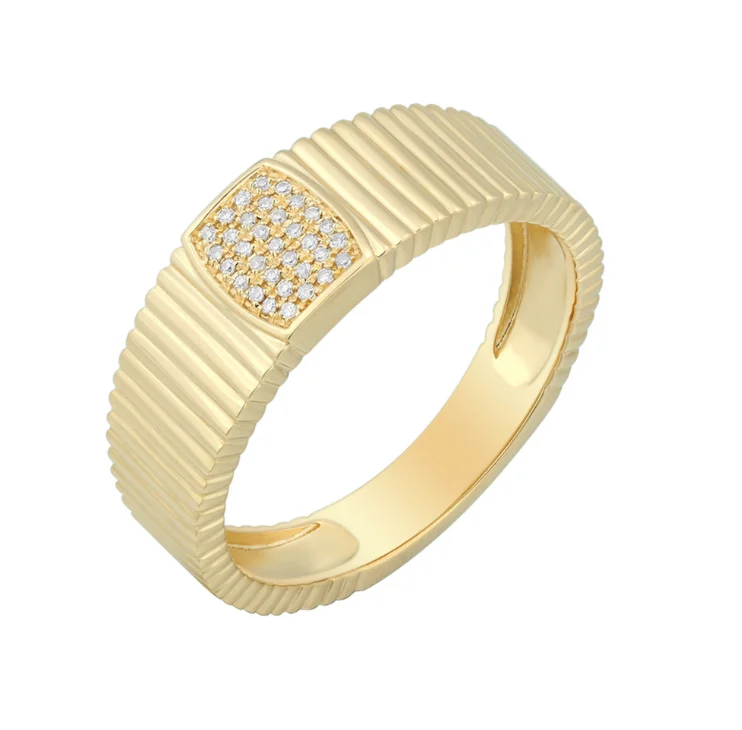 Women’s statement rings-Five Row Striped Gold Dome Diamond Ring