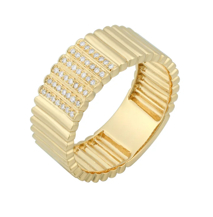 Women’s cocktail rings-Large Striped Gold and Diamond Ring