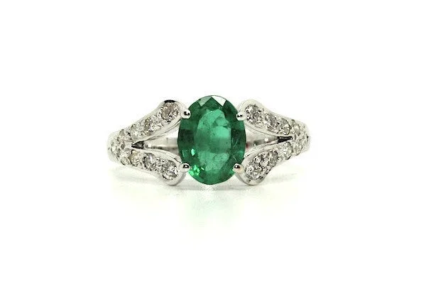 Women’s designer rings-Emerald And Diamond Split-cart Ring Ad No.0468