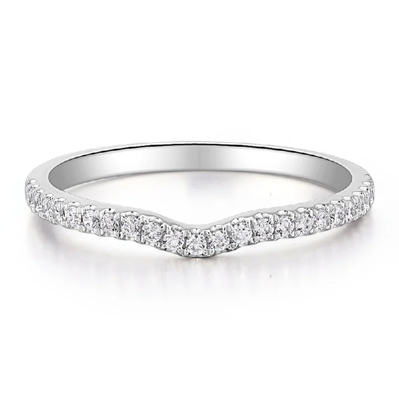 Women’s birthstone rings-Round Brilliant curved wedding or eternity band in 14 carat white gold