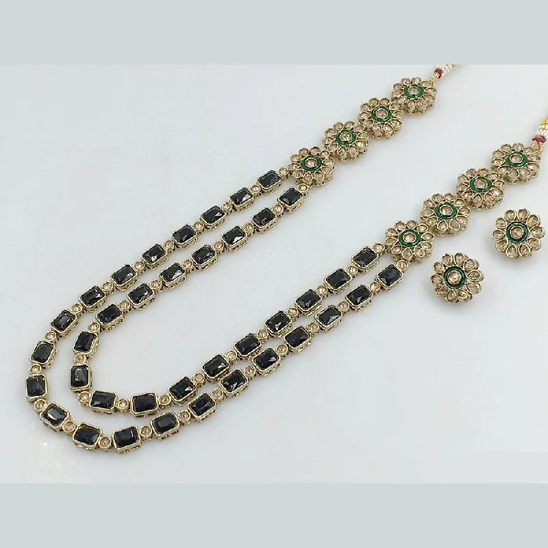 Women’s crystal pendant necklaces-Rajwadi Collection Gold Plated Crystal Stone Long Necklace Set