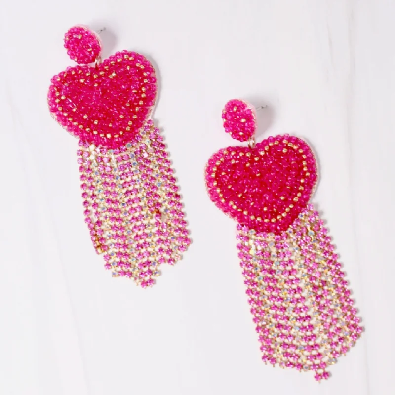 Women’s gemstone stud earrings-Hearts Afire Fringe Stud Dangle Earrings