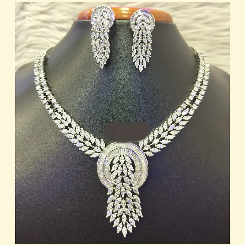 Women’s luxury necklaces-Jain Jewellers Silver Plated AD Necklace Set