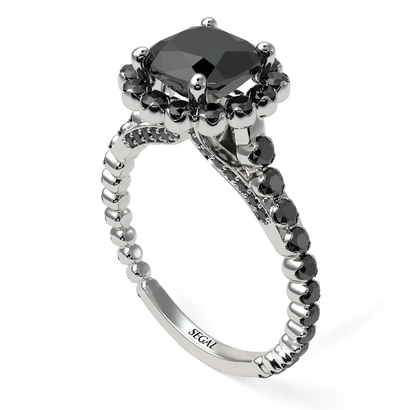 Women’s gold engagement ring-Modern Black Diamond Cushion Cut Engagement Ring - Uma No. 39